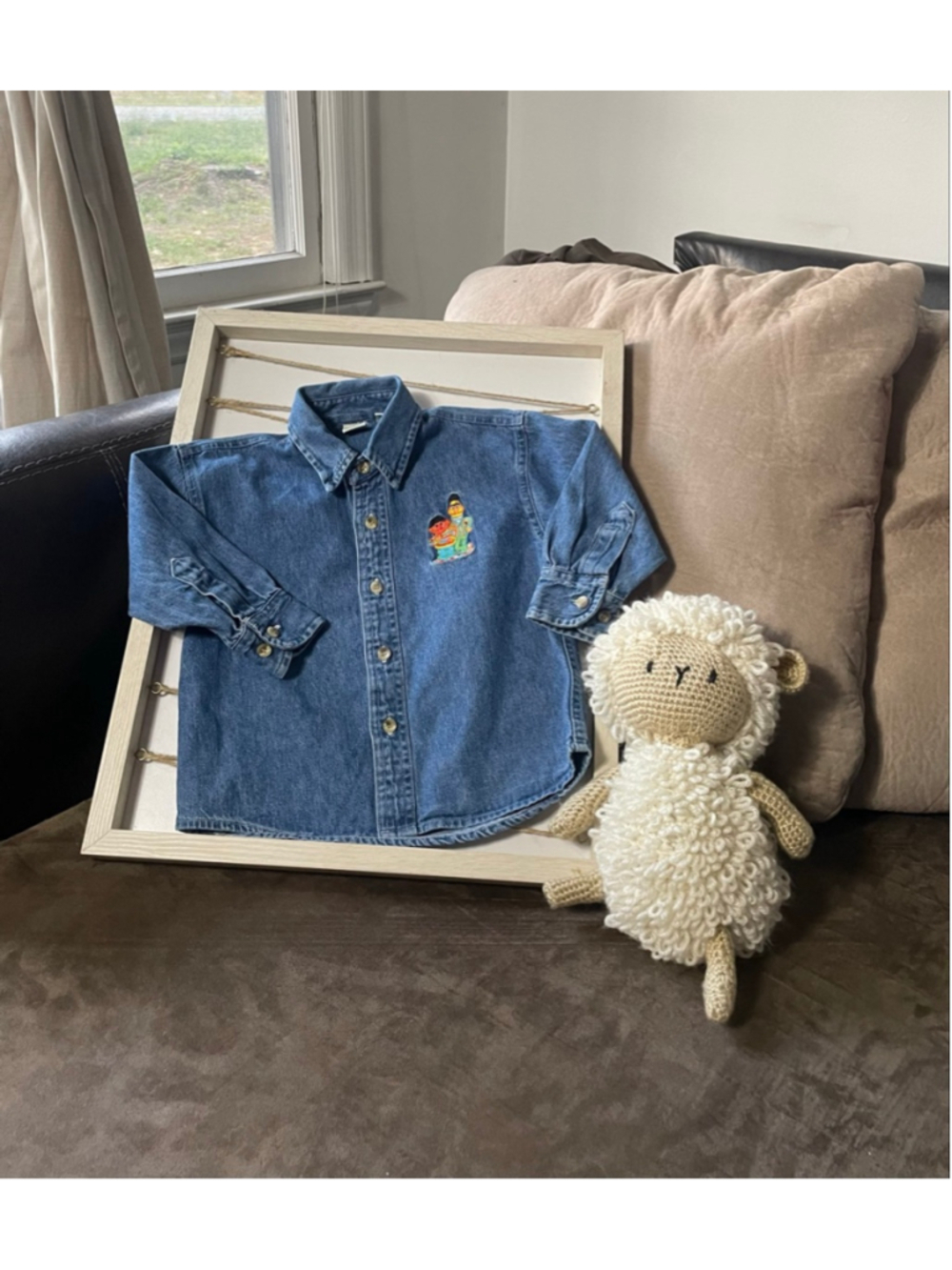 Vintage Sesame Street Bert & Ernie Denim Button Down Shirt 3T Character Cartoon